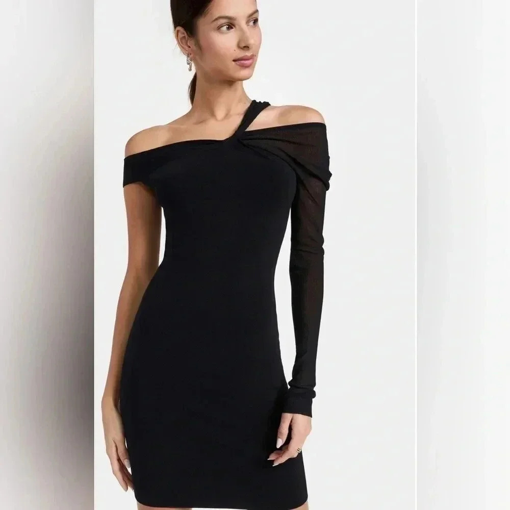 Helmut Lang Black Long Sleeve One Sleeve Twist Dress Size Medium